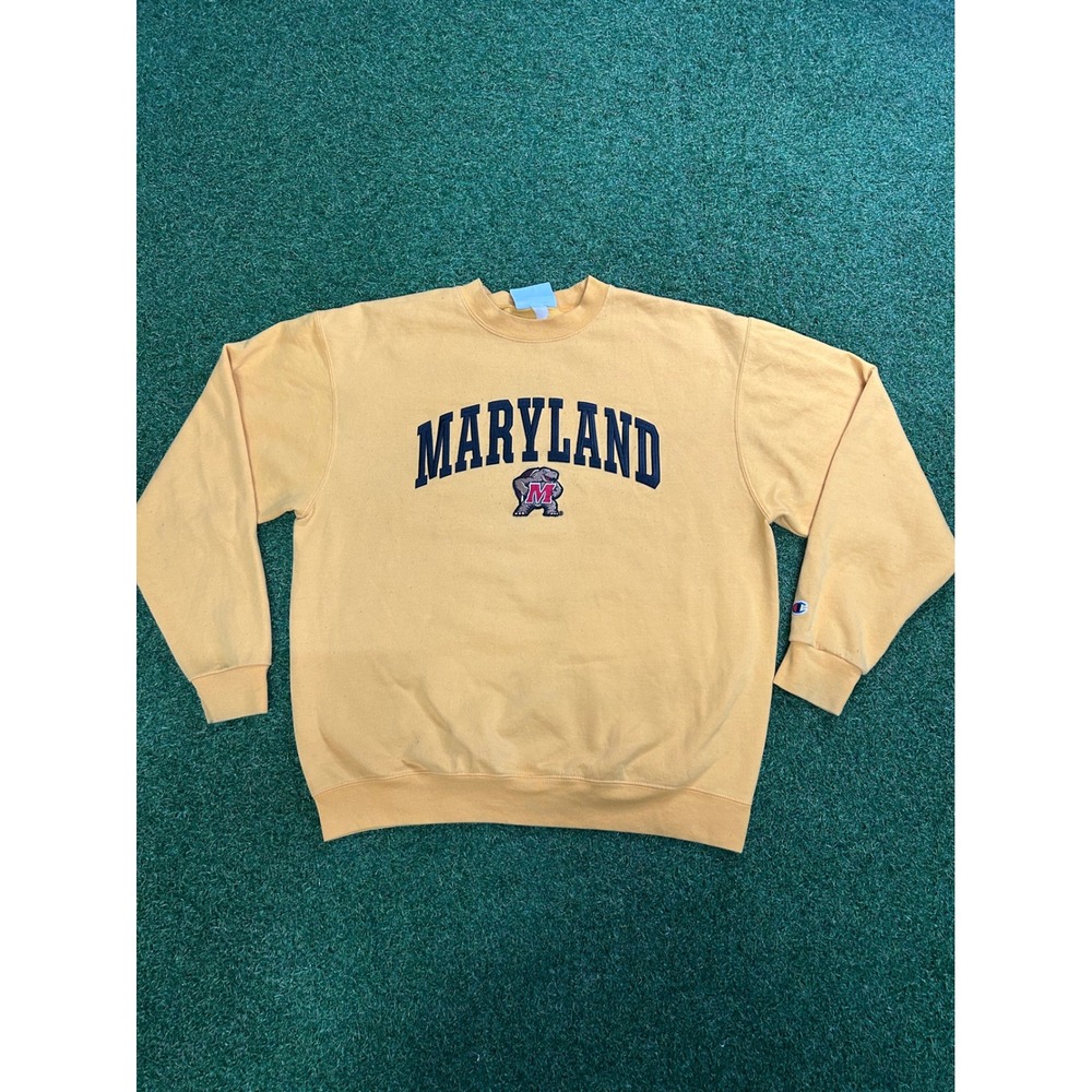 Vintage Maryland Terrapins Sweatshirt Mens Large Yellow Crewneck Pullover